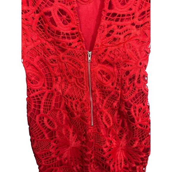 Main Strip Red Lace Crochet Dress With Zipper Detail S - Picture 6 of 6